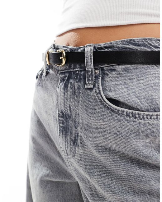 Pieces Gray Skinny Faux Leather Belt