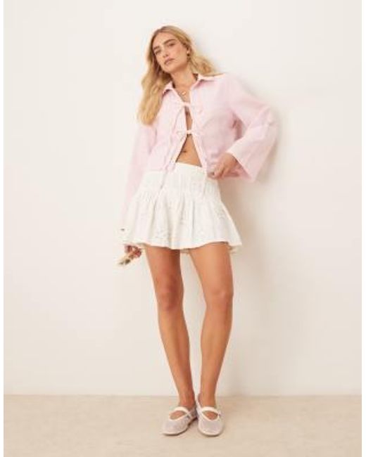 Gina Tricot Pink Wide Sleeve Front Tie Denim Shirt