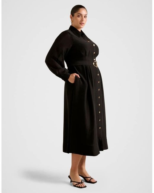 Forever New Black Belted Seam Detail Shirt Midi Dress