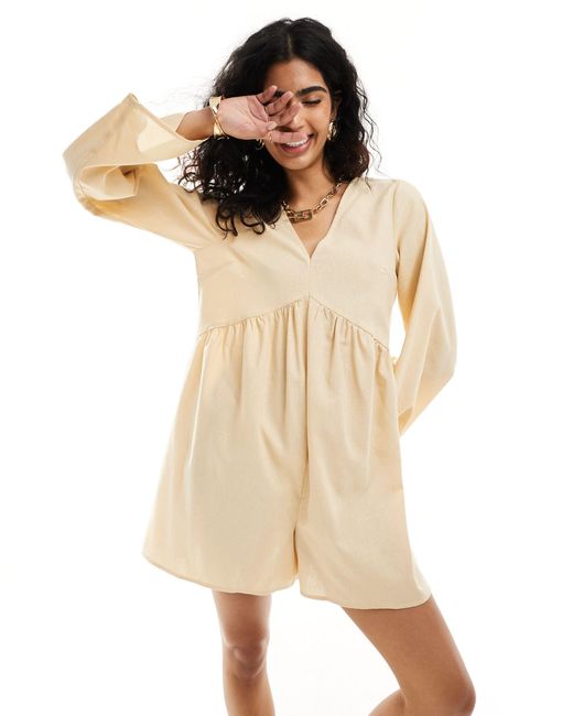 Something New Natural Styled By Claudia Bhimra Linen Look Loose Fit Playsuit With Cut Out Back