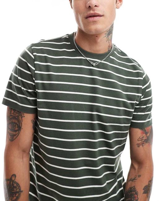 T-Shirt Verde E Bianca A Righe di New Look in Green da Uomo