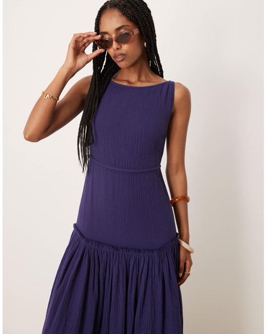 ASOS Blue Laundered Slash Neck Maxi Dress With Seaming Detail