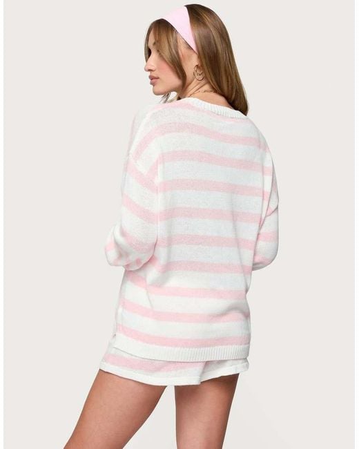 Edikted White Amaris Oversized Striped Knit Sweater