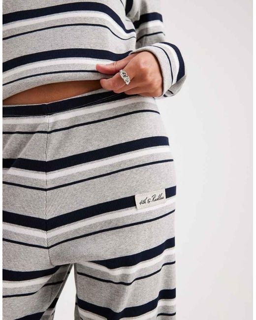 4th & Reckless White Cotton Ribbed Logo Detail Ribbed Elasticated Waist Wide Leg Pants