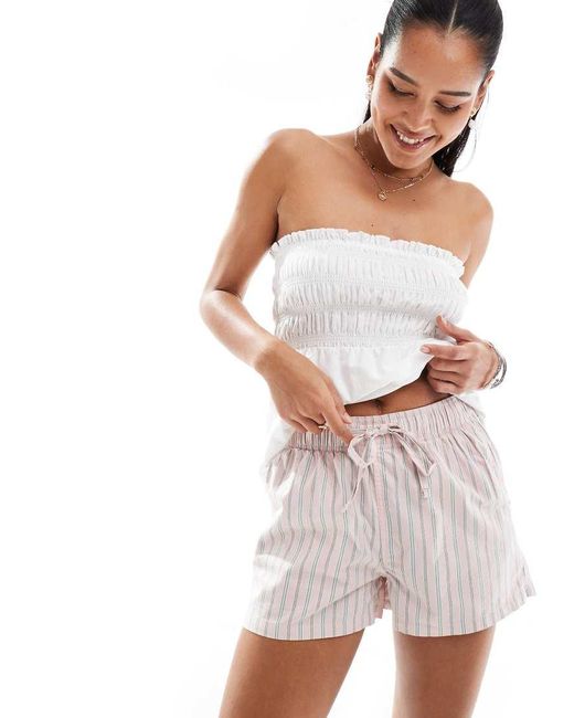 Superdry White Cotton Stripe Elasticated Boxer-Style Shorts