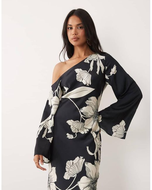 ASOS White Fallen Shoulder Long Sleeve Column Maxi Dress