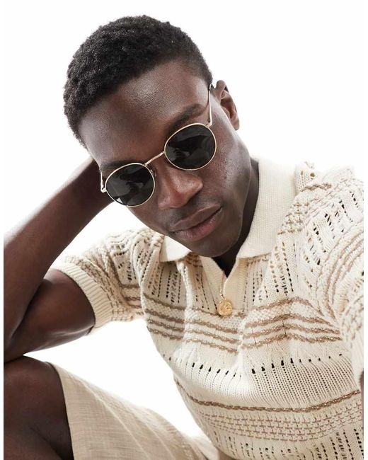 ASOS Metallic 90S Round Metal Sunglasses With Smoke Lens for men