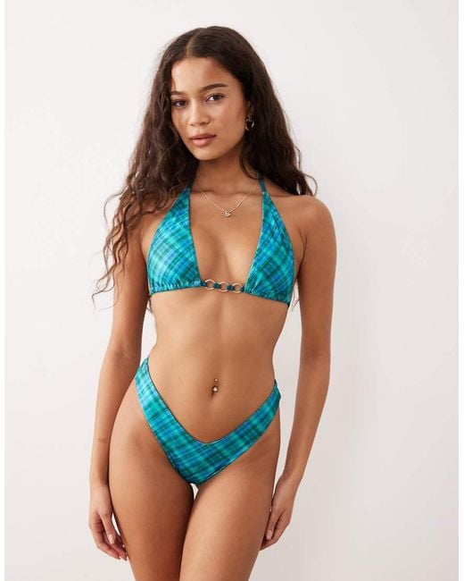 Kulani Kinis Blue Tropic Dip Frill Halter Bralette Bikini Top