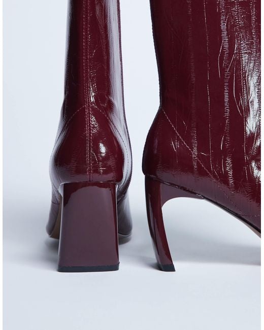 TOPSHOP Red Pearl Point Toe Ankle Boot