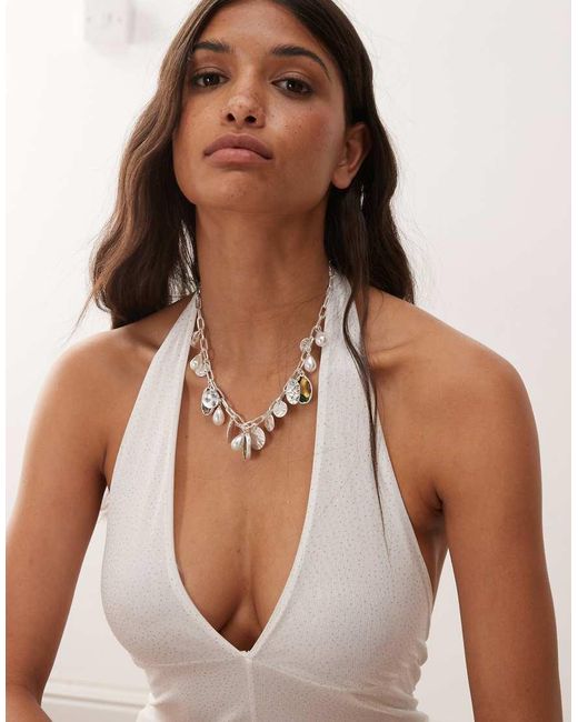 Miss Selfridge White Festival Silver Glitter Playsuit