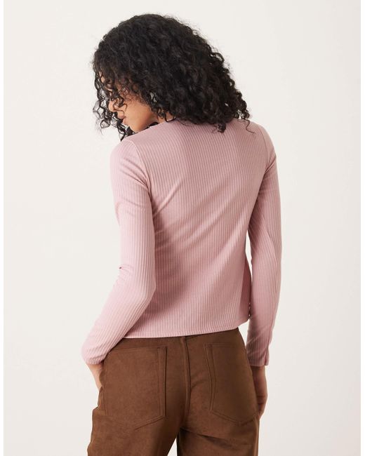 ASOS Pink Rib Hardware Split Detail Long Sleeve