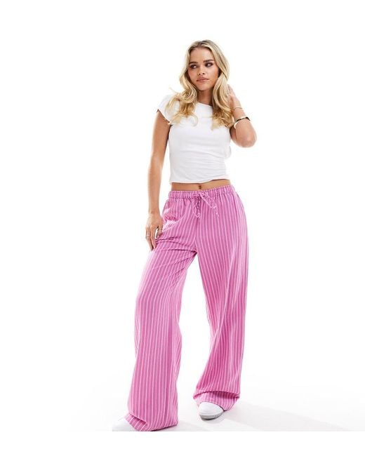 Stradivarius Pink Str Petite Linen Look Pull On Trouser
