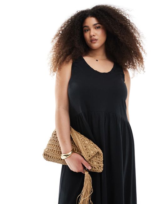 ASOS Black Asos Design Curve Ruched Scoop Smock Midi Dress