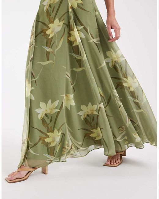 ASOS Green Chiffon Strappy Maxi Dress With Deep Godets