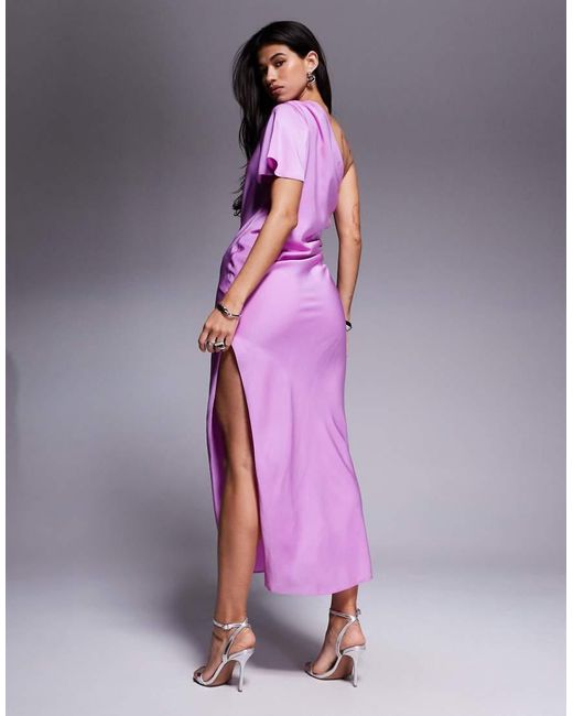 Vestido Midi Lila Rosáceo Asimétrico Con Mangas Fluidas De Satén De -Morado ASOS de color Purple