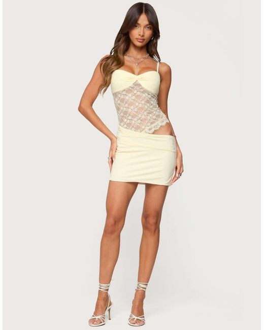 Edikted Natural Sheer Lacey Asymmetric Mini Dress