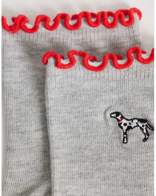 ASOS White Frill Edge Ankle Socks With Dalmatian Embroidery