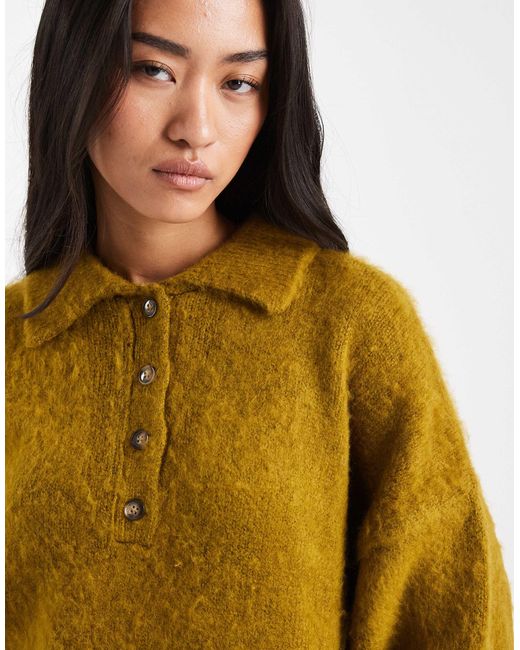 Polo coupe carrée en maille brossée ASOS en coloris Yellow