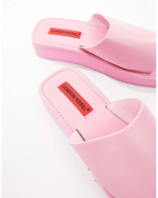 London Rebel Pink Flatform Nineties Sandals With Square Toe