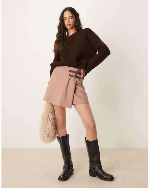Falda De Sastre Color Moca Cruzada Con Cinturón Doble Sin Rematar De -Marrón ASOS de color Brown