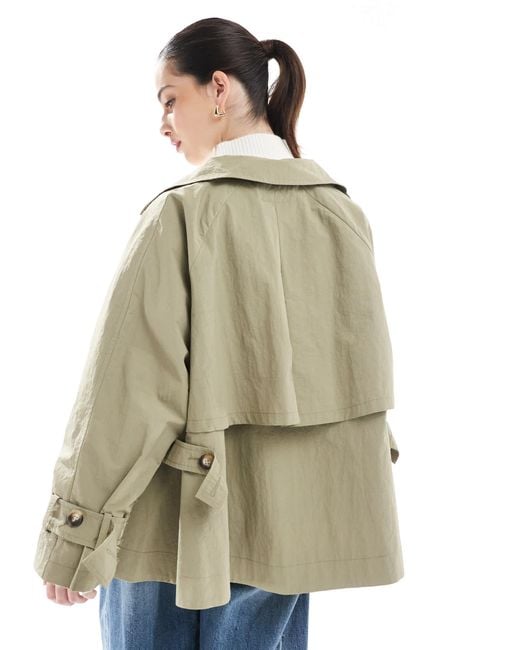 Trench-coat style cape au dos avec col cheminée - olive-pas ASOS en coloris Gray