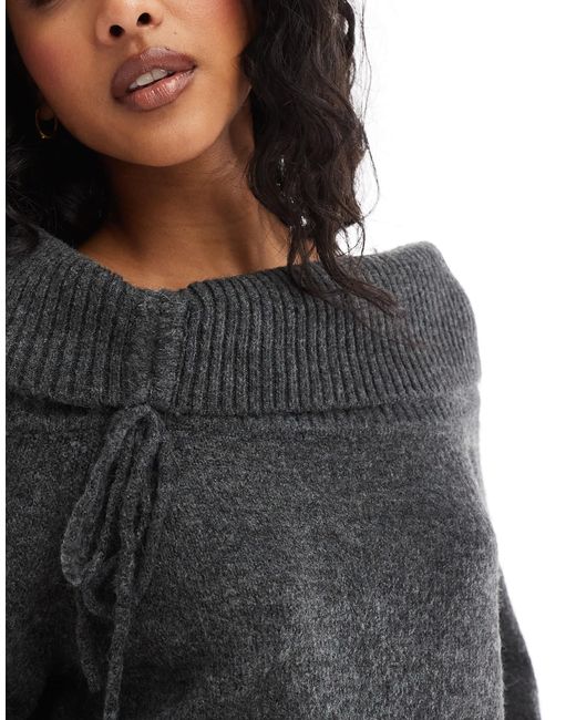Pull en maille à détails froncés et encolure bardot Pimkie en coloris Black