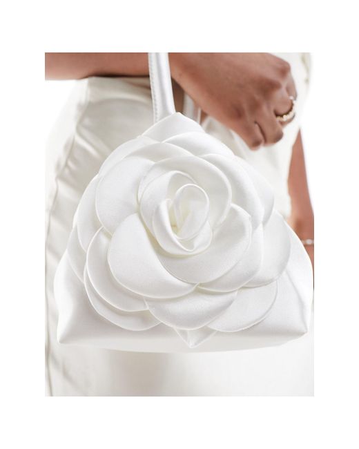 Forever New White Bridal Rosette Pouch Bag