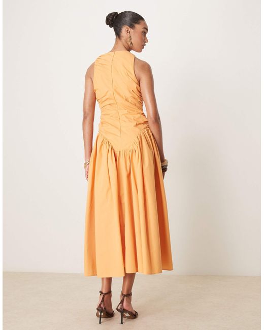 Robe longue structurée et froncée - abricot ASOS en coloris Orange