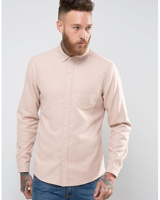 Asos Regular Fit Wool Mix Shirt In Pink in Pink for Men | Lyst