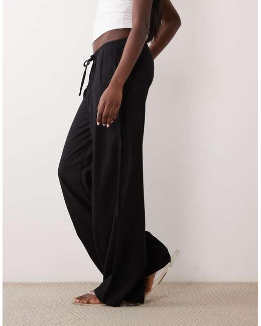 Mango Black Teen Linen Mix Tie Waist Straight Trouser