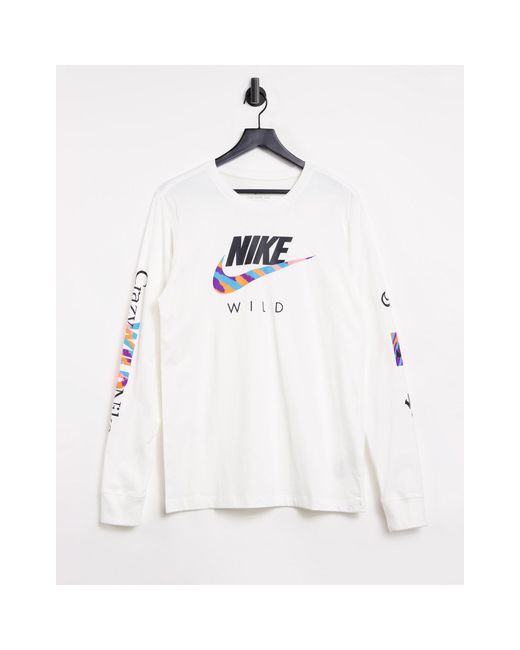 Nike White Wild Graphic Long Sleeve T-shirt for men
