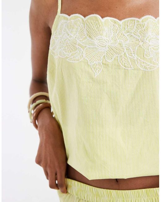 Pieces Green Floral Embroidered Cami Top