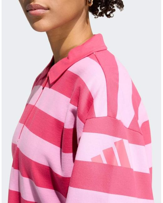 Adidas Red Sportswear Essentials Contemporary French Terry Longsleeve Polo