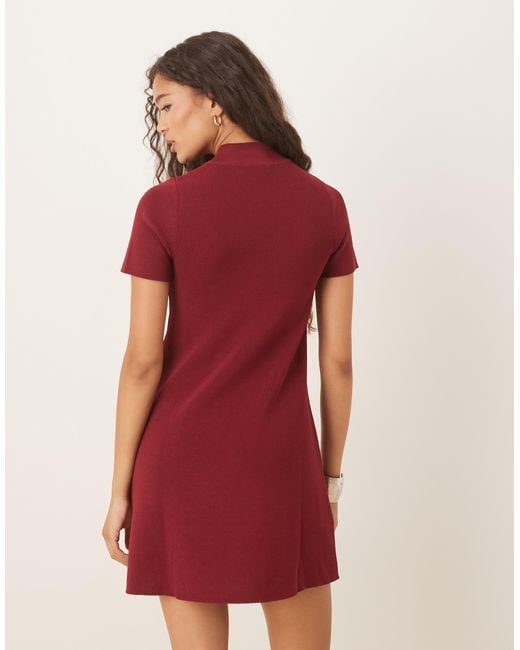 Mango Knit High Neck Short Sleeve Mini Dress in Red | Lyst Mango Knit High Neck Short Sleeve Mini Dress in Red | Lyst