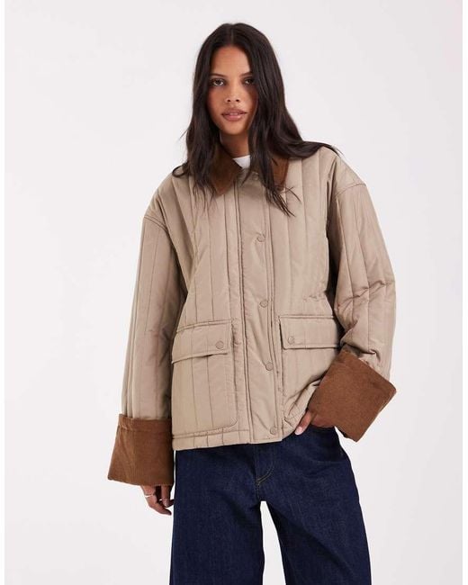 Aware Natural Quilted Barn Jacket With Contrast Trims