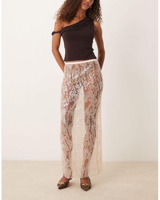 Jupe mi-longue en tulle à sequins - champagne ASOS en coloris Natural