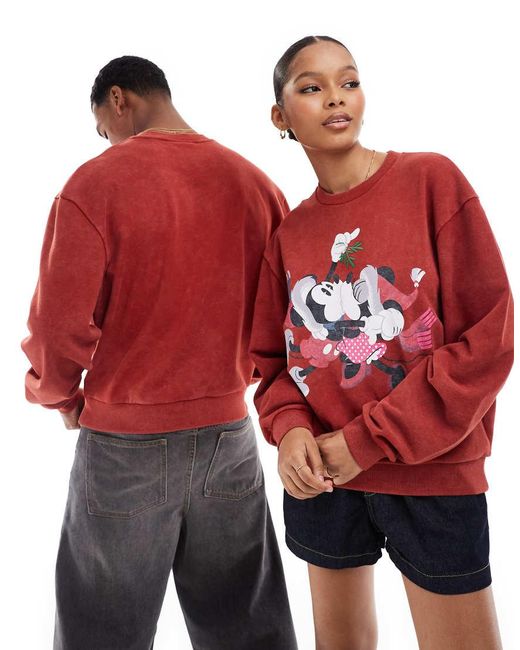 ASOS Red Disney Christmas Boxy Oversized Sweatshirt With Mickey Mouse & Minnie Mouse Print