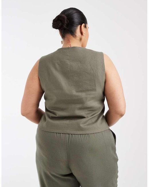 ONLY Green Linen Blend Waistcoat Co-ord
