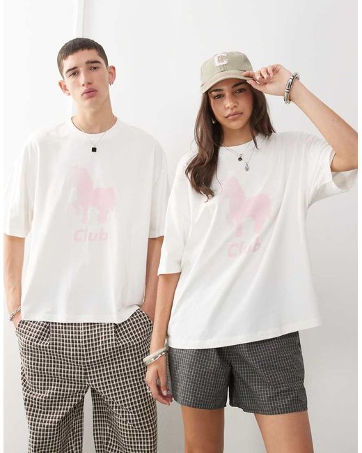 Collusion White Unisex T-shirt With Pink Pony Club Graphic
