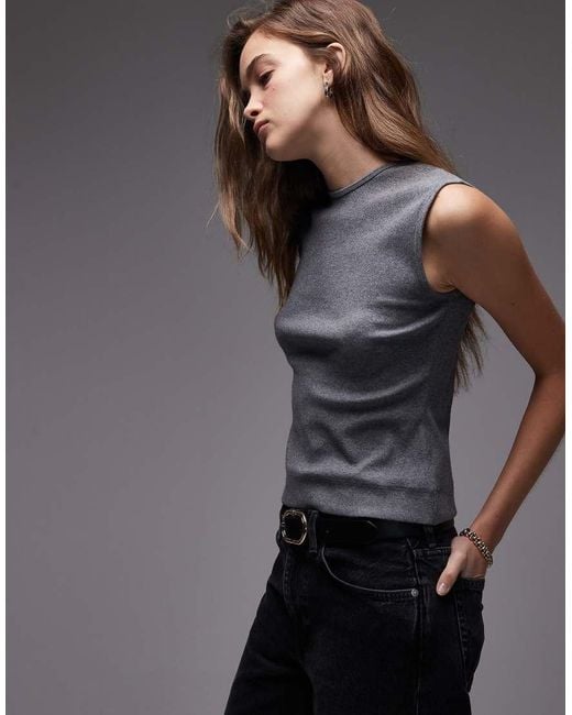 ARKET Gray Jersey Rib Tank Vest Top