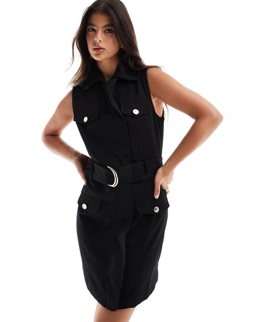 Morgan Black Sleeveless Buckle Belt Detail Mini Blazer Dress