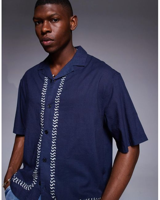 ASOS Blue Boxy Oversized Shirt With Border Print for men