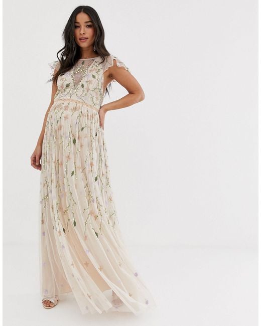 ASOS Pretty Embroidered Floral And Sequin Mesh Maxi Dress Lyst UK