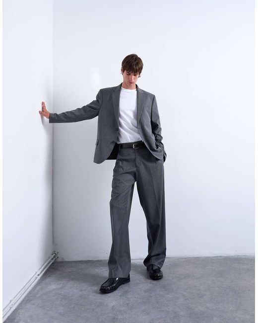 Topman Gray Straight Suit Trouser for men