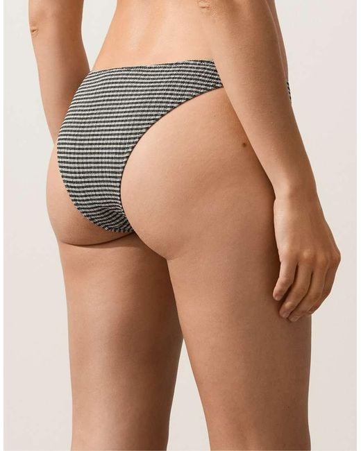 Oysho Brown Mini Check U-Cut Medium-Coverage Bikini Briefs