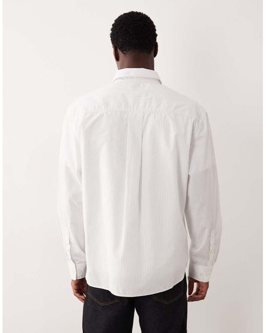 Mango White Classic 100% Cotton Striped Shirt for men