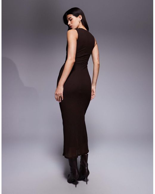 Robe mi-longue en tulle sans manches à couture froncée - chocolat ASOS en coloris Blue