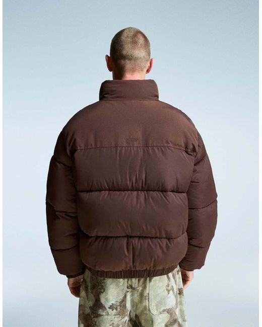 Bershka Brown Technical Puffer Jacket for men