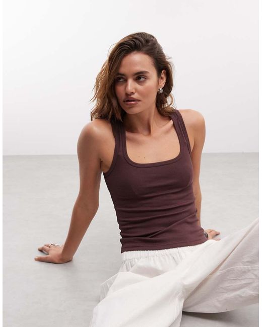 Weekday Purple Rib Square Neck Tank Top