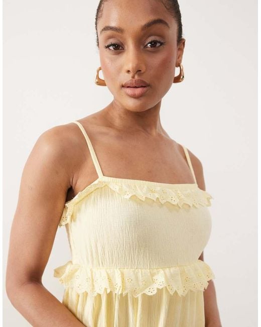 ASOS Natural Asos Design Tall Lace Trim Tiered Crinkle Cami Midi Dress